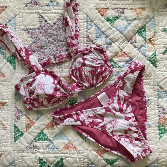 Xhilaration Target Pink White Botanical Bikini Set Women's M - Picture 2 of 7